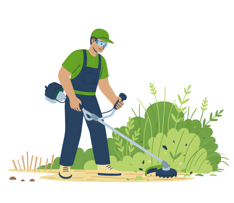 Ilustración de un trabajador desbrozando