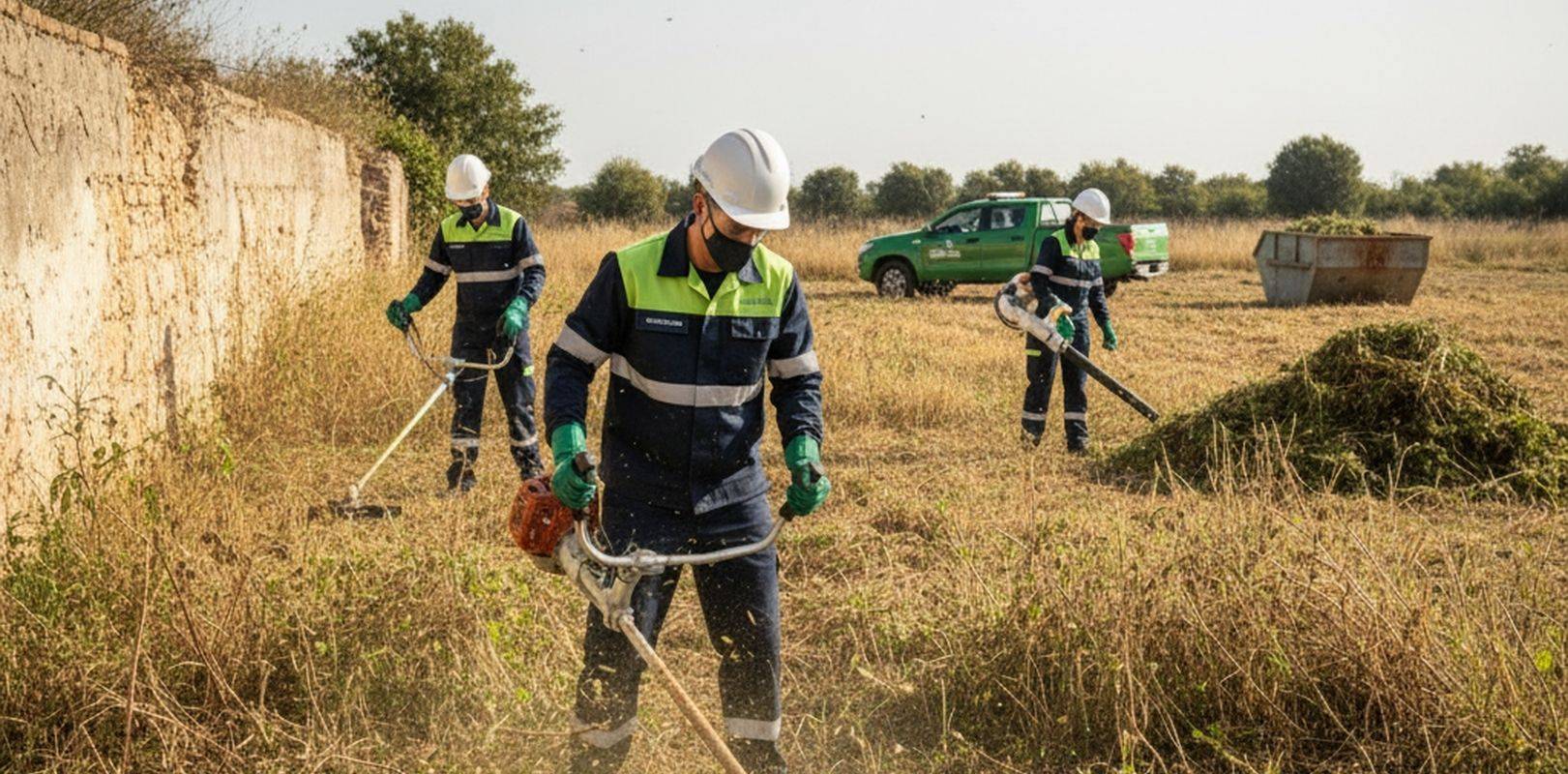 Equipo desbrozando un terreno