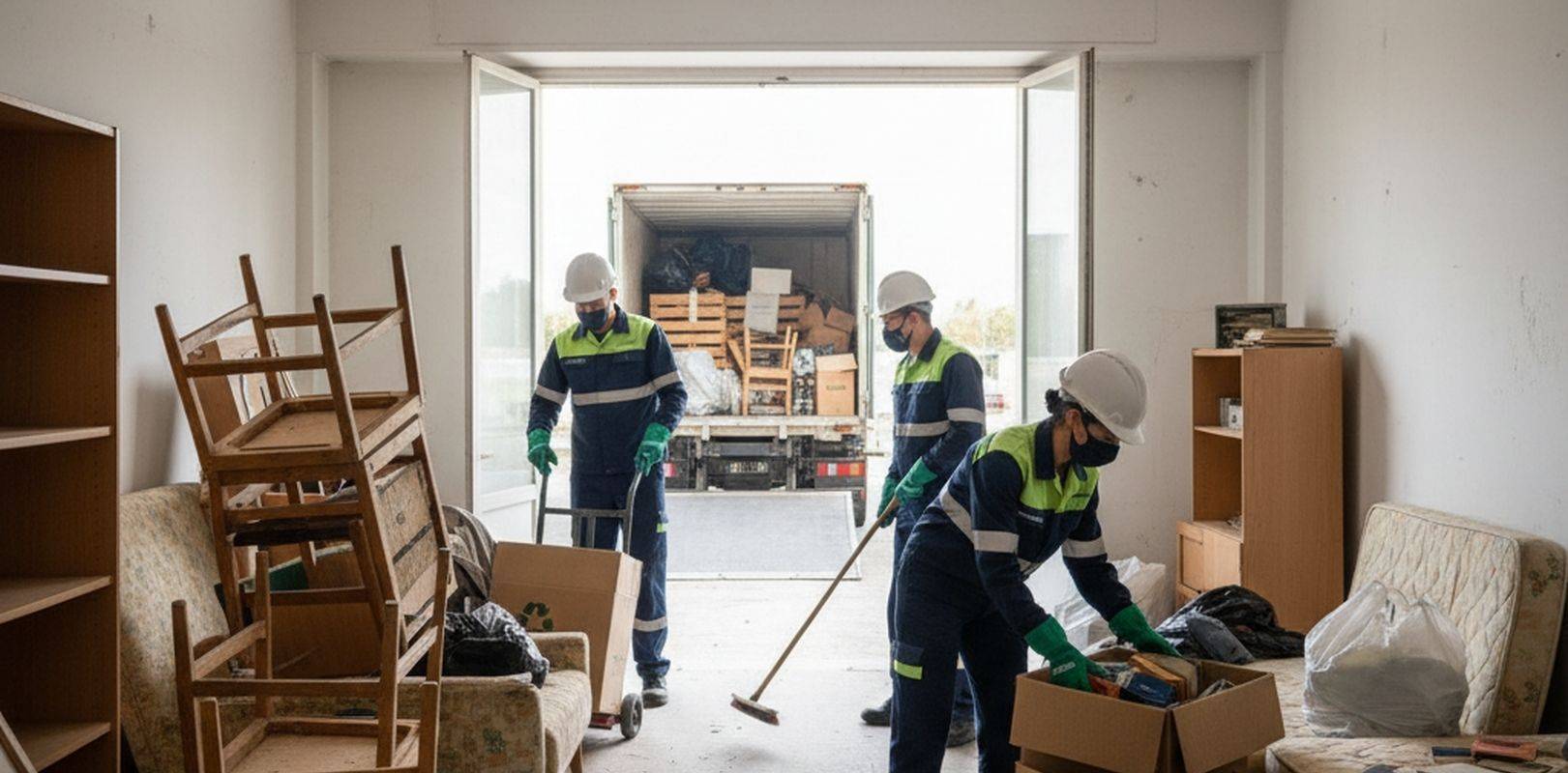 Profesionales vaciando un local